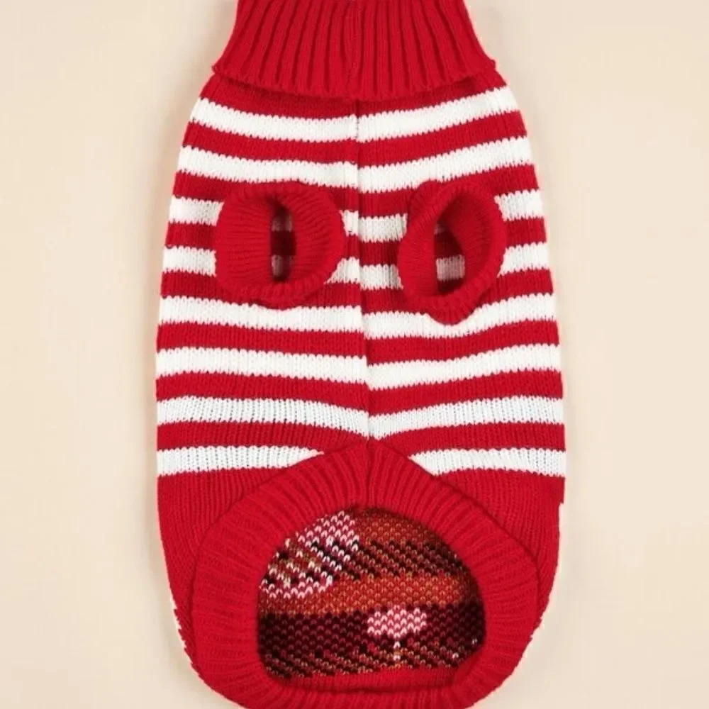 NEW! Cartoon Dog Print Pet Sweater Puppy Turtleneck Striped Festive Cat Kitty